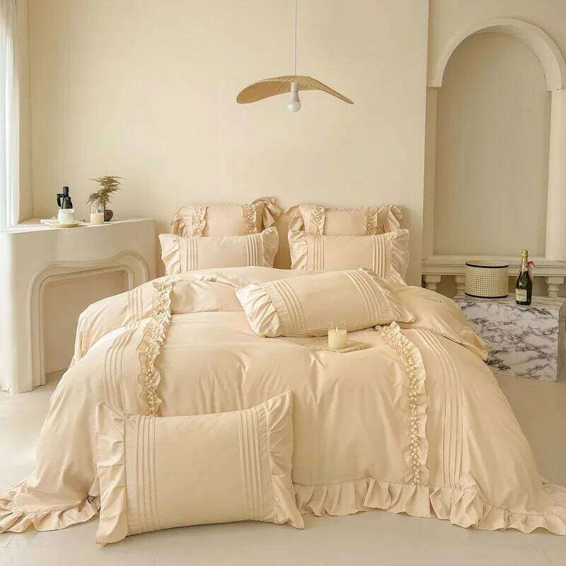 Princess Washed Cotton Bedding with Pillowcase Single Double Bed Linen Purple Duvet Cover Cream Style Four Piece Set H260312 - view 3