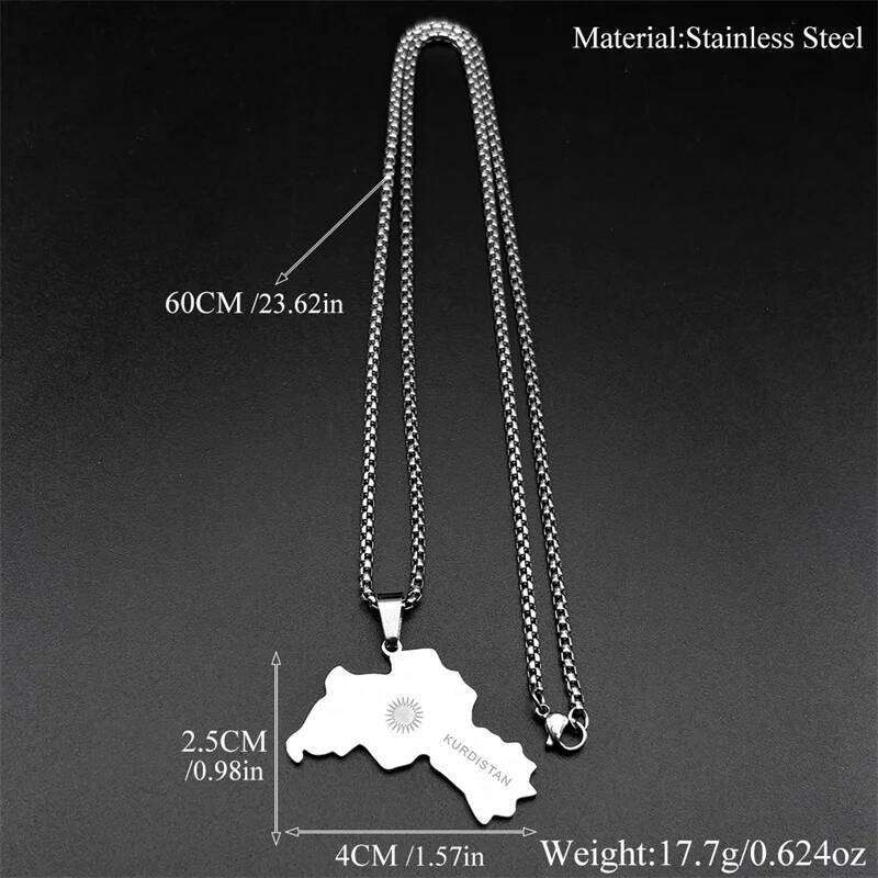 Kurdistan Map Flag Sun Symbol Pendant Necklace for Men Women Stainless Steel Gold Color Ethnic National Geography Chain Jewelry H260312