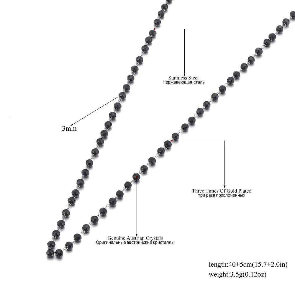 Lokaer Elegant Black Bead Choker Necklace Handmade 316L Stainless Steel 4mm Crystal Glass Beads Fashion Jewelry Gift N25026 H260312