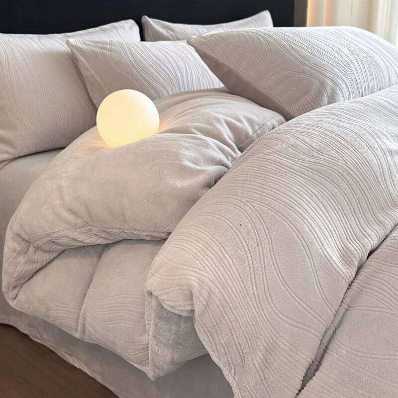 2025 new winter solid color rotten flower milk fleece four-piece set warm thickened bed sheet quilt cover bedding H260312 - view 5