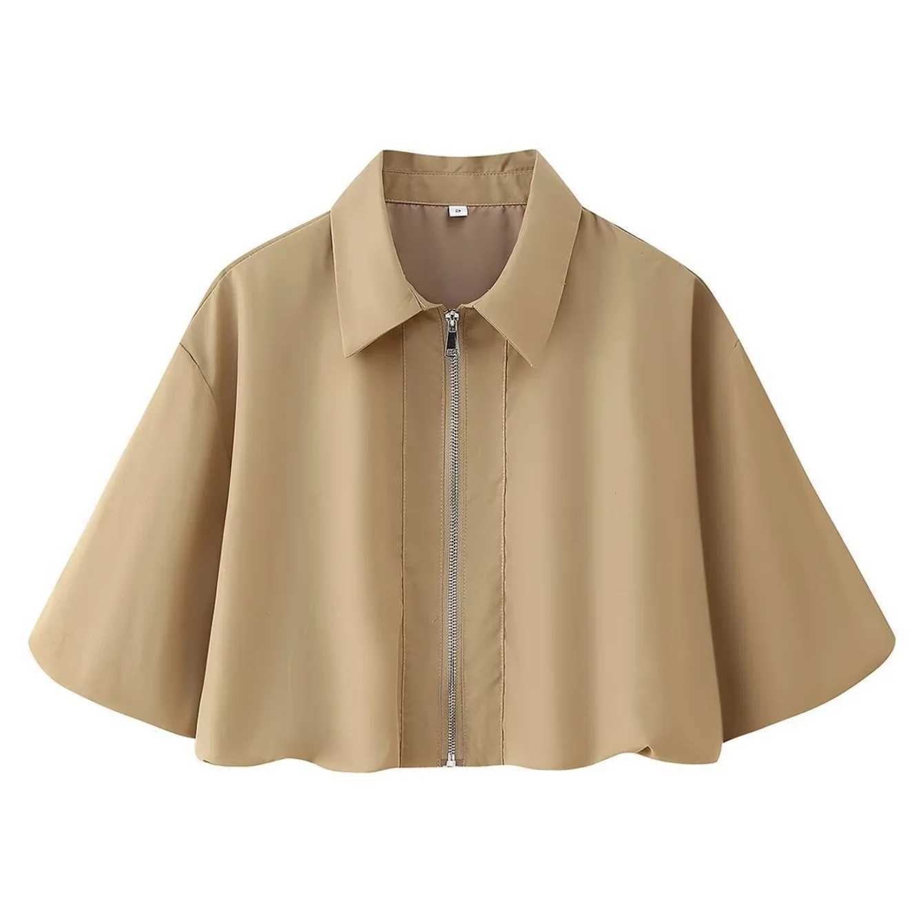 Womens Autumn New Short Zipper Jacket Short Sleeved Top High Waisted Pleated Lantern Flower Bud Half Skirt Set M260313