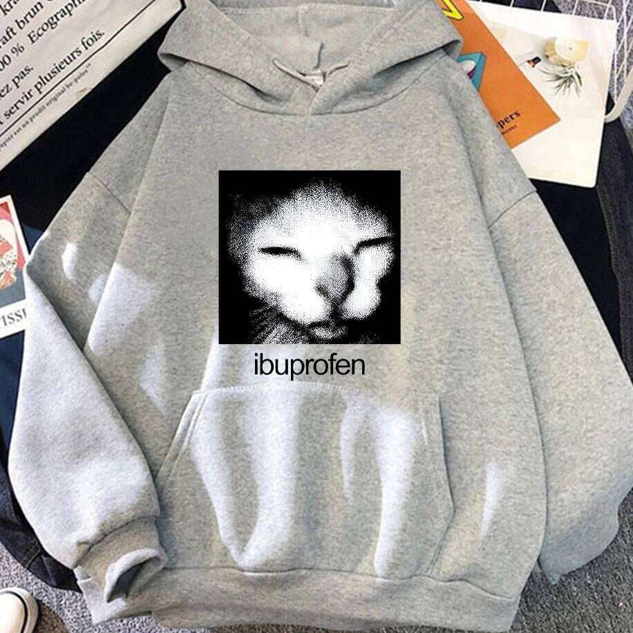 Ibuprofen Meme Causal Funny Cat Graphic Fashion Long Sleeves Men Womens Clothes Couple's Streetwear Hoodies Z260314