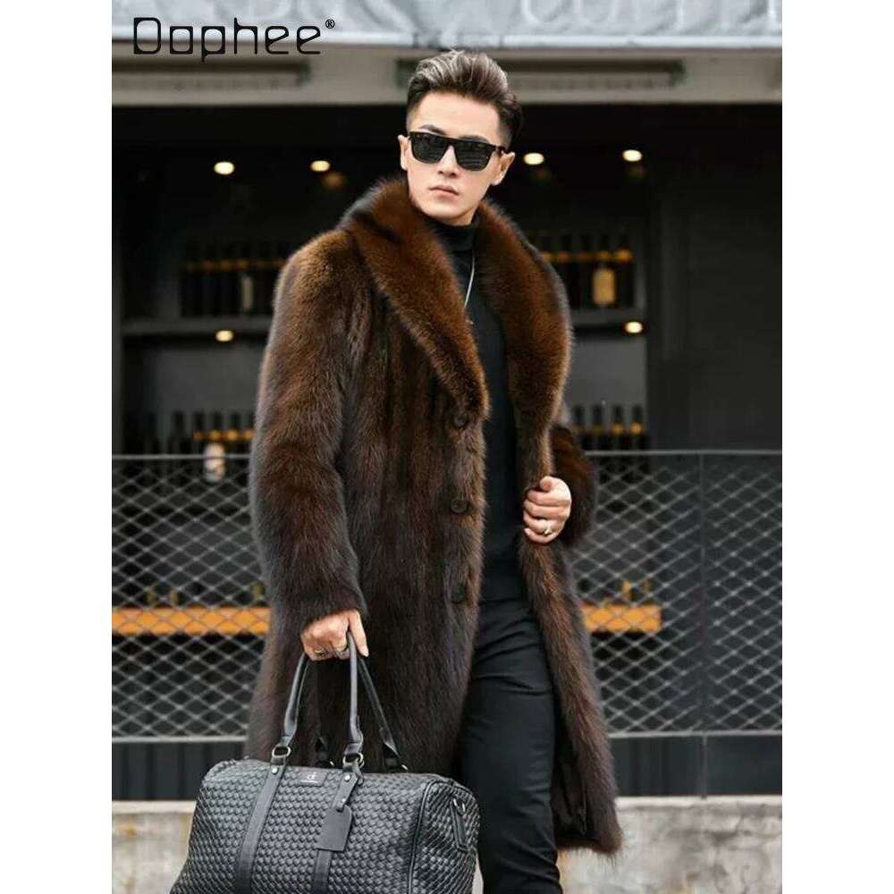 High-end Luxurious Stylish Men's Eco-friendly Coat Mid-length Overcoat 2025 Winter New Faux Mink Fur Coats Z260313
