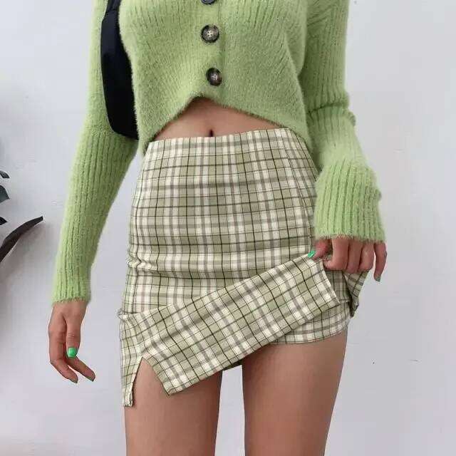 Hip Short Summer High Waist Plaid Wrap Bodycon Basic Harajuku Sexy Skirt Korean Style Women Clothing Z260314