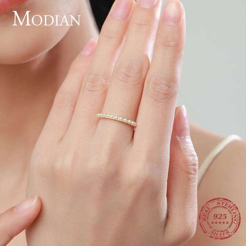 MODIAN 925 Sterling Silver Elegant Small Round Pearl Finger Rings For Women Gold Color Fashion Fine Jewelry Anniversary Gift H260312