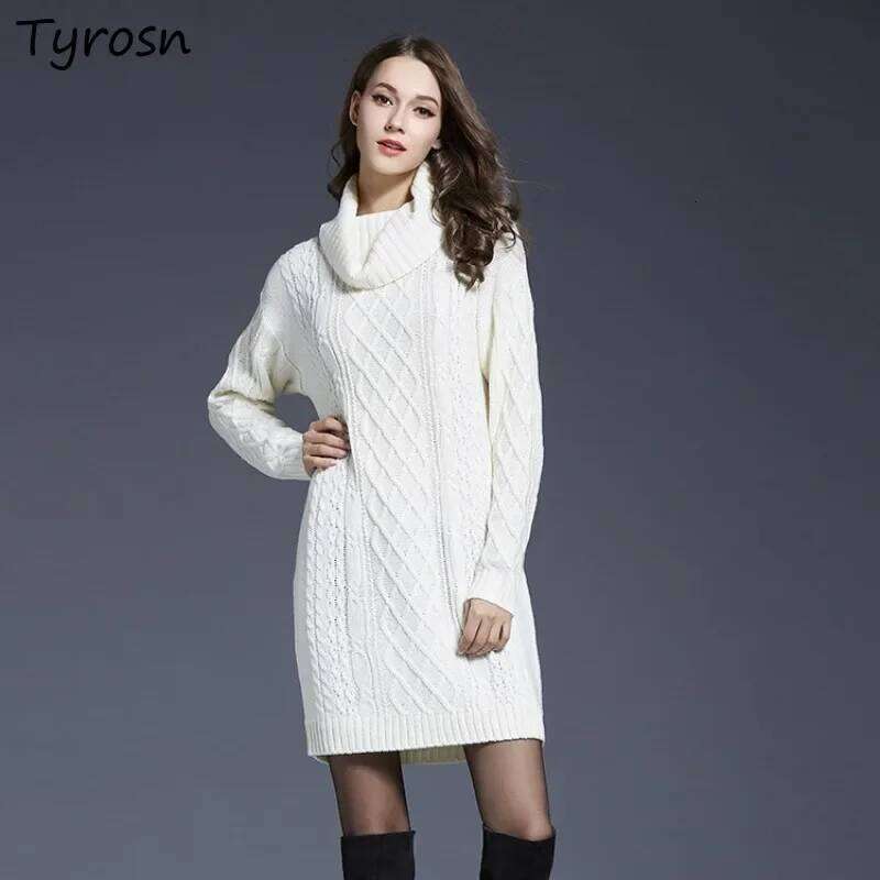 Knitting Mini Dresses Women Turtleneck Warm Elegant Cozy Stretchy European Style Fashion Autumn Winter Simple Vestidos De Mujer Z260313