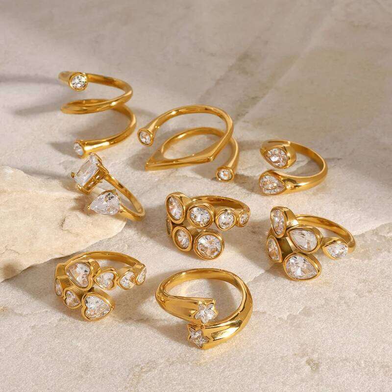 18kGold Stainless Zircon Open High-end Feel Ring Titanium Steel Hand Jewelryrings H260312