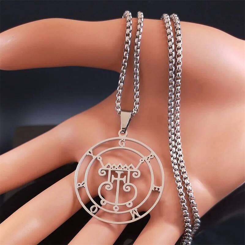 Satan Sigil GREMORY Stainless Steel Round Necklace Chain Women Silver Color Statement Necklaces Jewelry colar feminino N3329S03 H260312