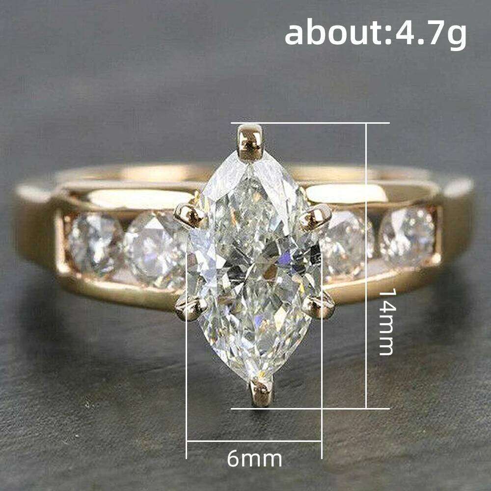 Huitan Marquise Cubic Zirconia Gold Color Rings for Women Fashion Wedding Bands Female Accessories New Arrival Jewelry H260312