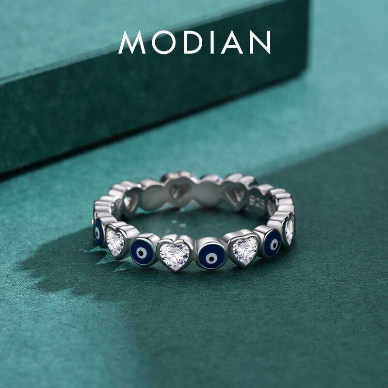 MODIAN 925 Sterling Silver Enamel Blue Eyes For Women Romantic Heart Stackable Ring Fashion Fine Jewerlry Birthday Gifts H260312