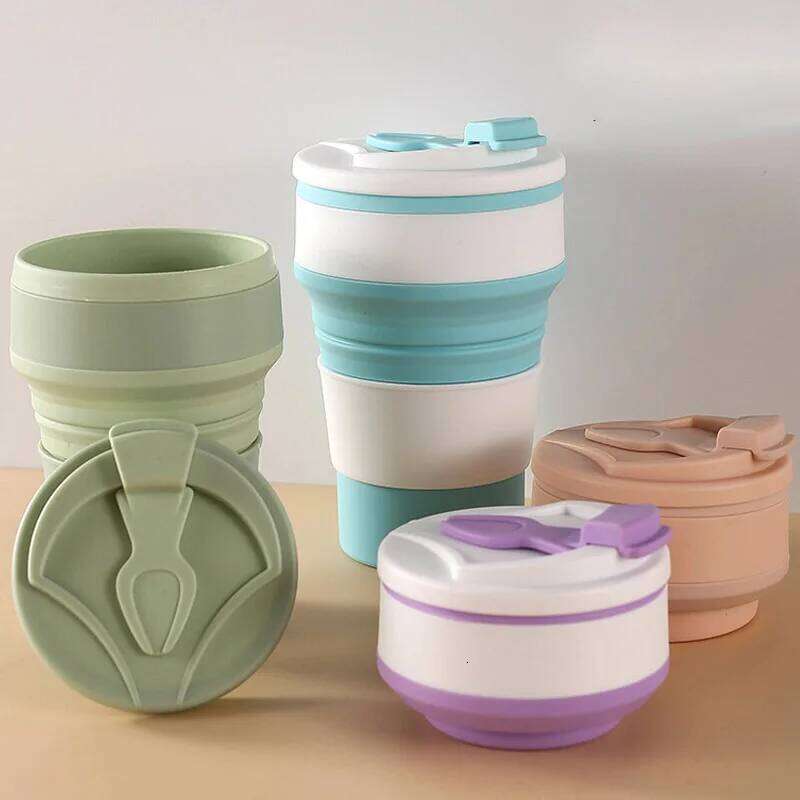 350ML/500ML Creative Portable Silicone Folding Coffee Travel Outdoors Business With Lid Water Mini Cup Z260313