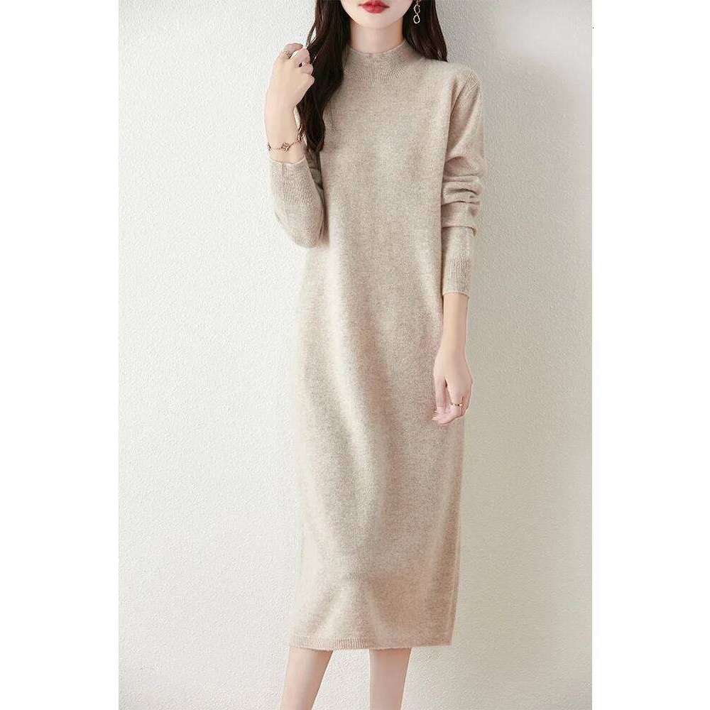 Choice Autumn Winter Women's Dress Sweater Mock Neck Pullover Thick 100% Merino Wool Knitwear Chic Soft Skirts A-Line Tops Z260313