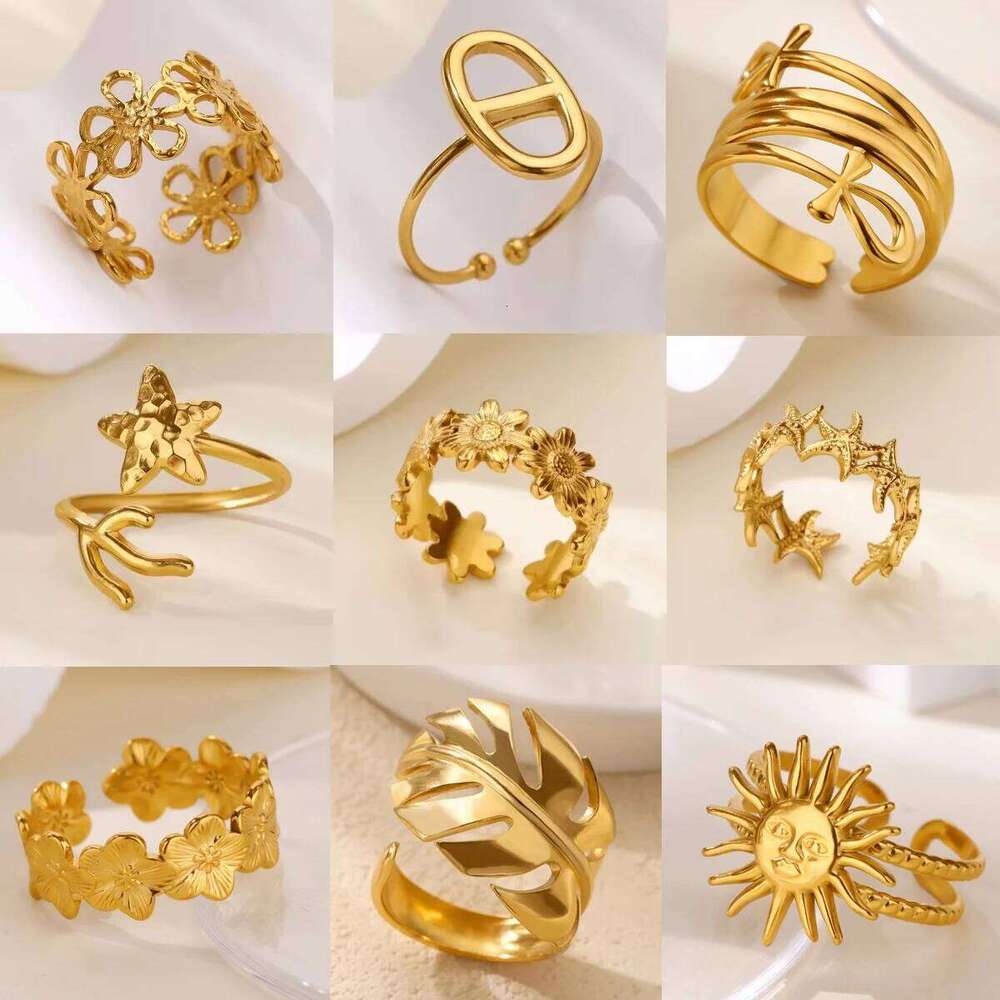 Gold Color Anillos Stacked Multiple Flowers Rings Elegant Women Stainless Steel Shell New Ring Jewelry Wedding Birthday Dainty H260312