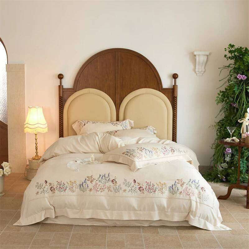 Natural Cotton Linen Vintage French Flowers Embroidery Bedding Set Duvet Cover Flat/Fitted Bed Sheet Pillowcases 4Pcs H260312 - view 3
