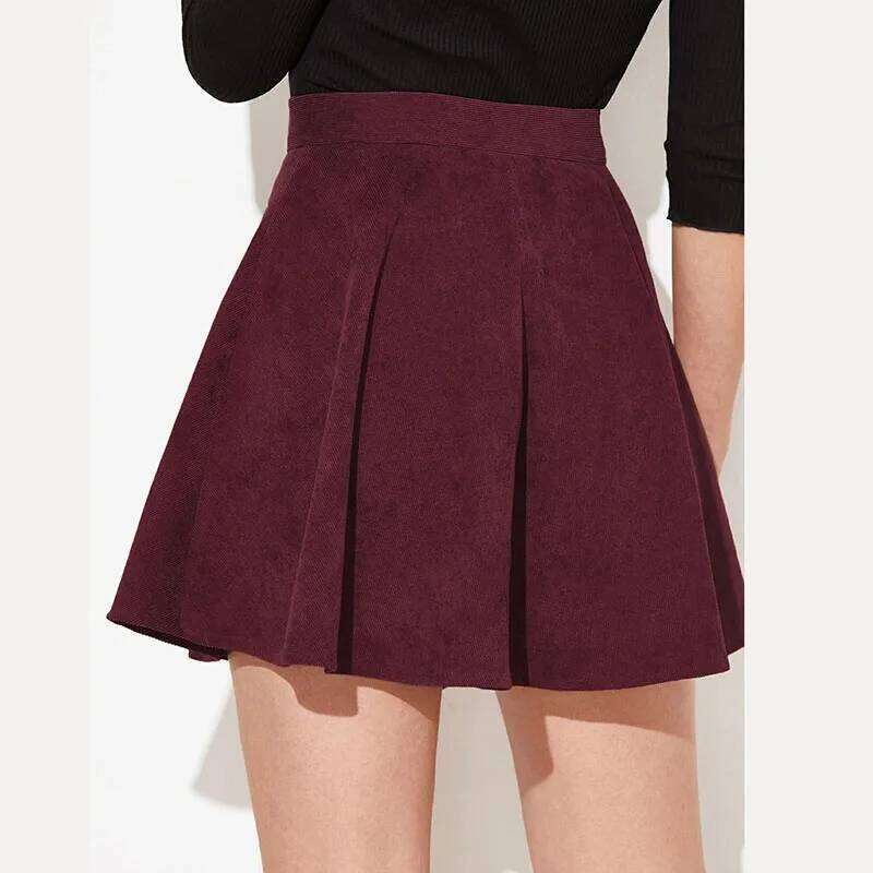 Fashion High Waist Pleated Fluffy Skirt Women Elegant Single-Breasted Design Corduroy A-Line Autumn Winter Mini Skirts Z260314