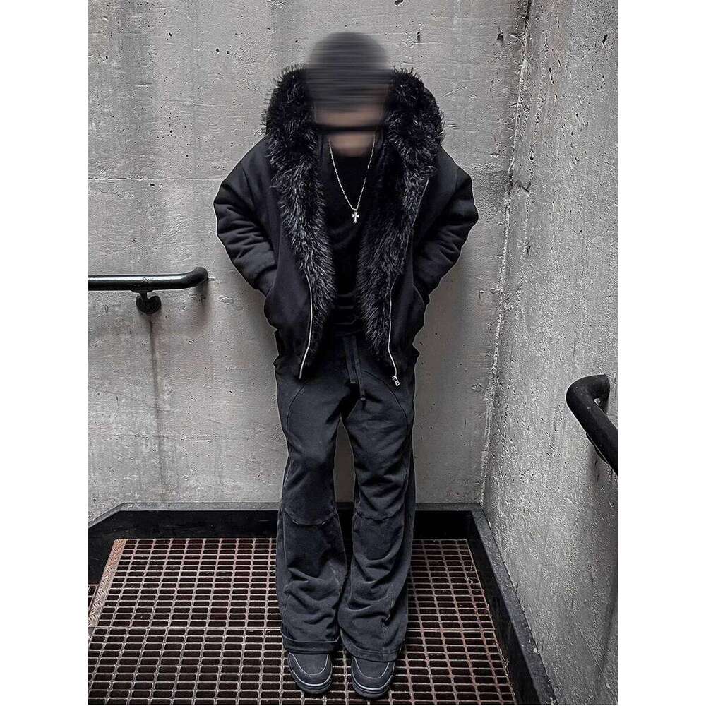 Autumn Winter Oversized Thickened Warm Black Reversible Faux Fur Parka Coat Men with Hood Zipper Fluffy Jacket 2025 Z260313