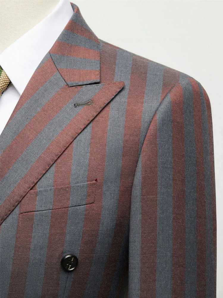 Mens Jacquard 2 Piece Suits Slim Fit Double Breasted Suit Jacket Pants Set Casual Wedding Casual Business M260313