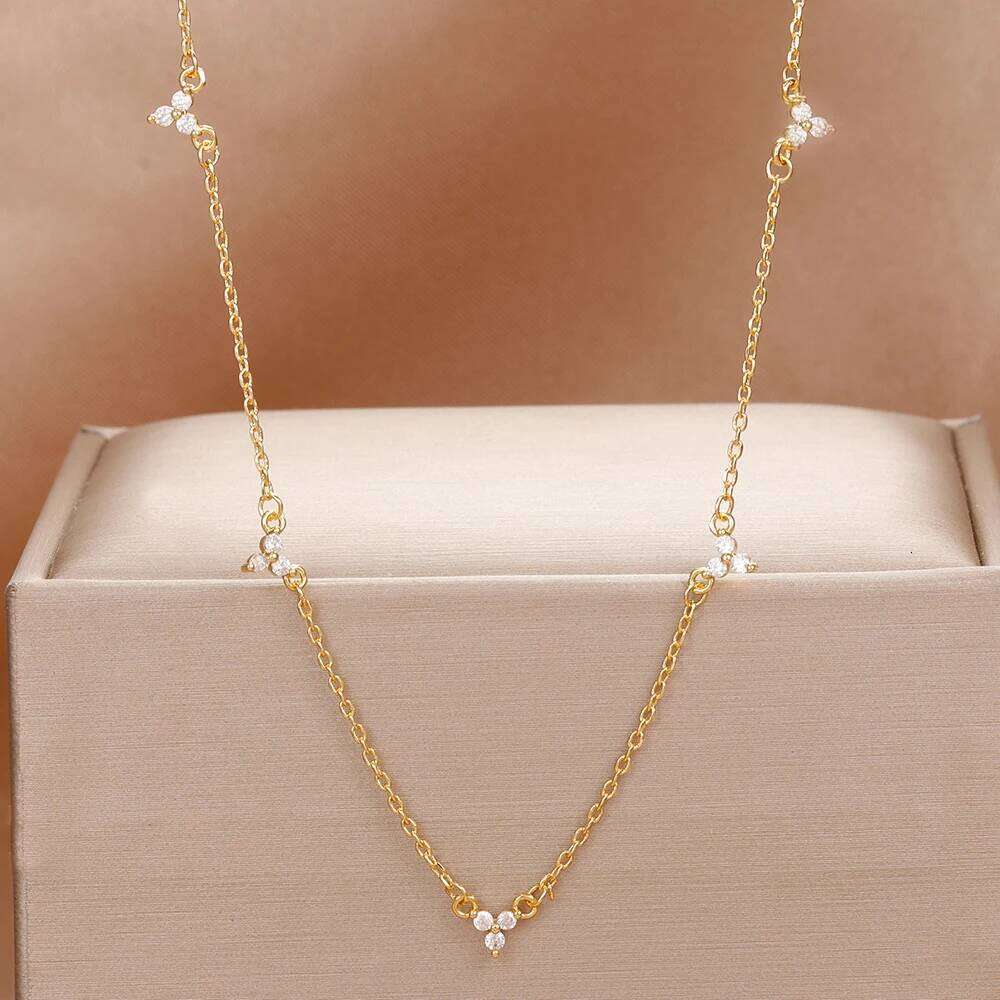 New Stainless Steel Zircon Necklaces for Women 18K Gold Plated Collar Chain Necklace Wedding Jewelry Gift H260312