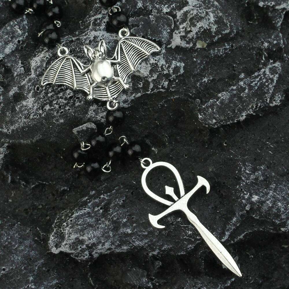 Gothic Vampire Ankh Rosary Occult Vamp Bead Punk Bat Cross Pendant Necklace Handmade Beaded Egyptian Jewelry H260312