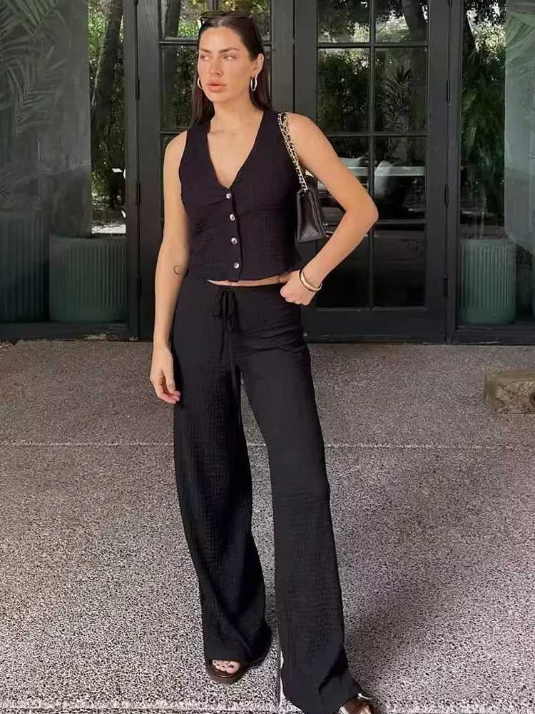 HXAO Woman Pants Sets Vest Long Pants Womens Two Pieces Set Suit Summer Female Elegant Fashion Vacation Outfits Woman M260313