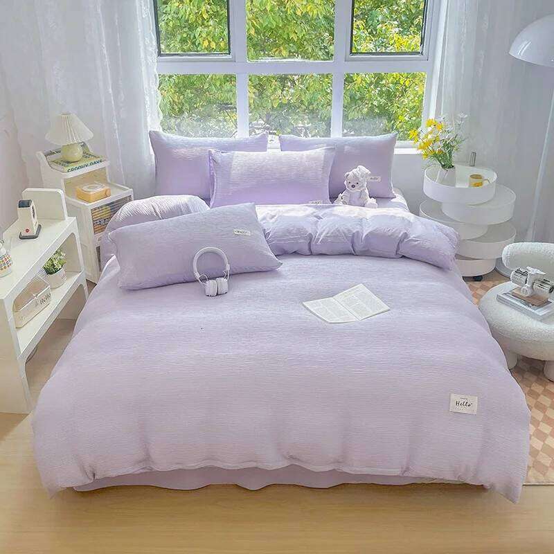 2025 new Zouzou yarn washed cotton color matching bed sheet four-piece set, student dormitory home three-piece set H260312 - view 5