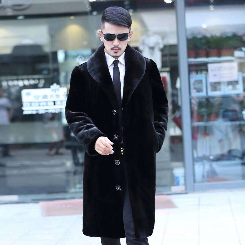 Men's fur mink coat winter warm long casual plus size Z260313