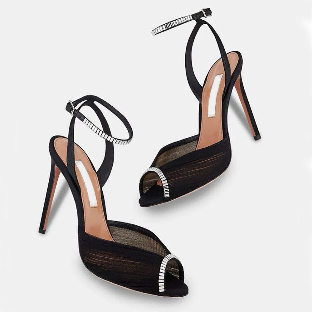 designer pink Lace details sandals Pumps Luxury silk women ankle strap stiletto heel Sandals Simple elegant ladies evening shoes wedding heels 10.5cm