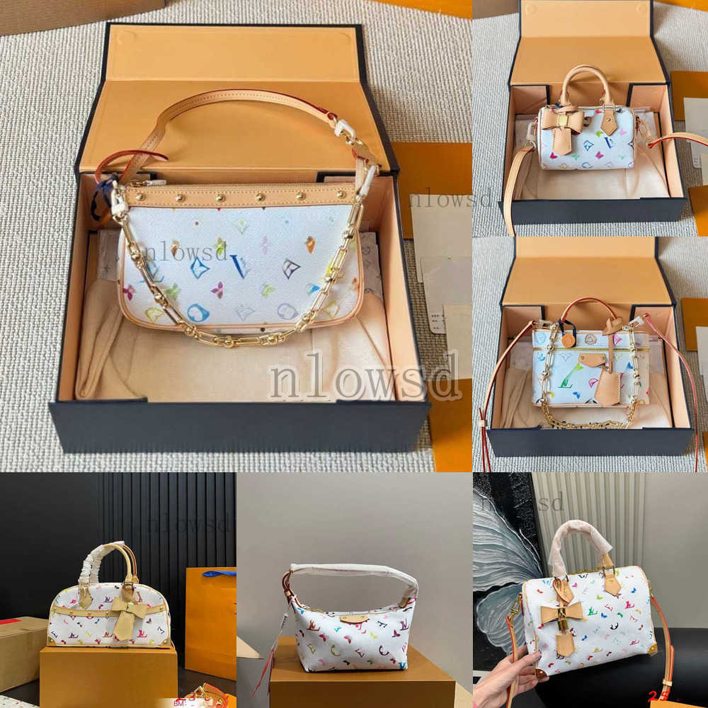 Shoulder Bags Designer Crossbody white leather takashi murakami handbag baguette canvas women colorful bag fashion composite lady beach clutch tote woman wallets
