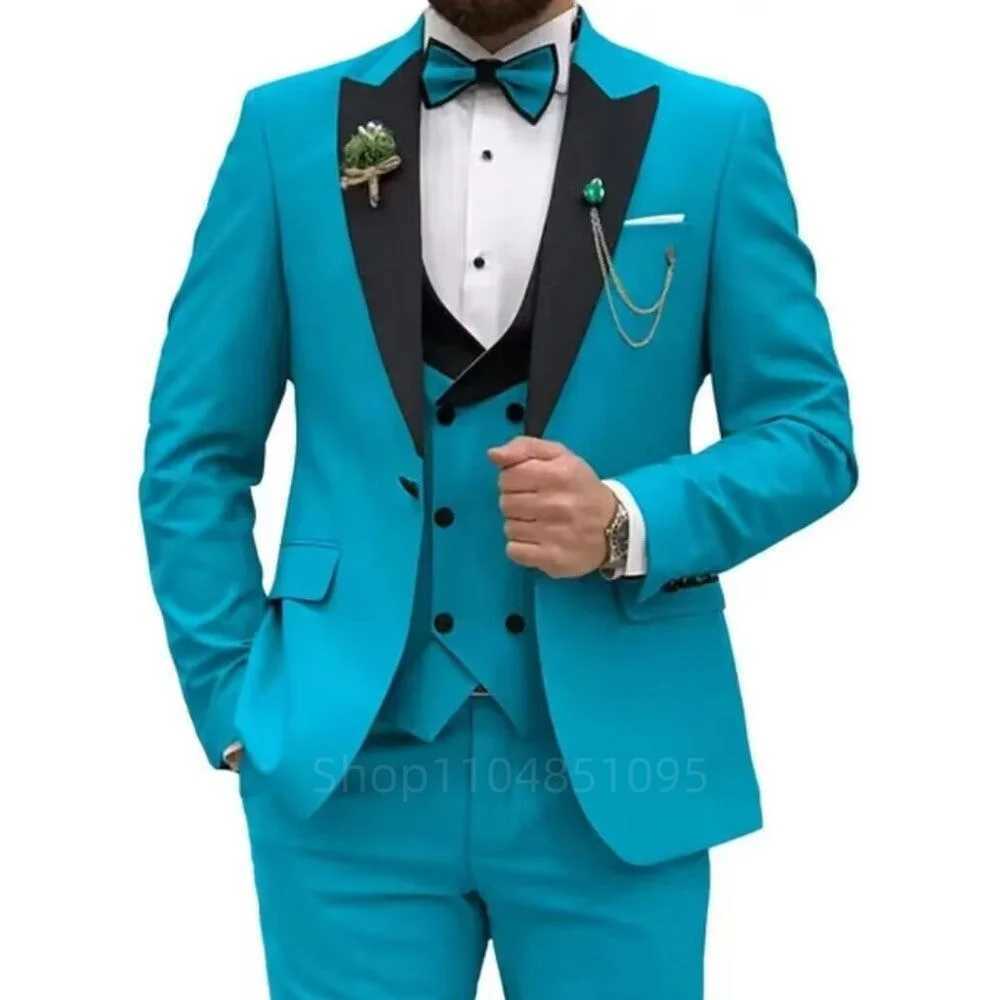 3 Pieces Mens Wedding Suits Formal Groom Tuxedo Slim Fit Business Casual Double Breasted Blazer Vest Pants Set for Party M260313