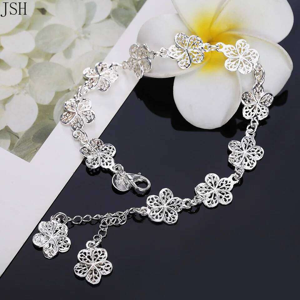 Hot wedding 925 sterling silver bracelet beautiful flowers for women classic high quality fashion jewelry wholesale 20CM Z260313
