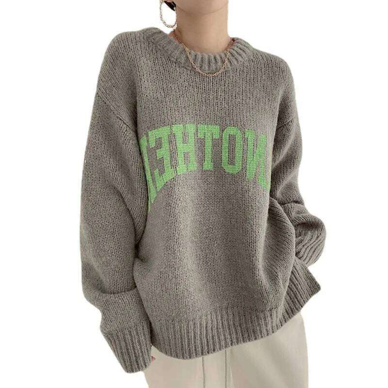 Women Winter Warm Candy Color New Fashion Pullovers Clothes Loose Thicken Sweater Knitted O Neck Letter Print Knitwear Z260313