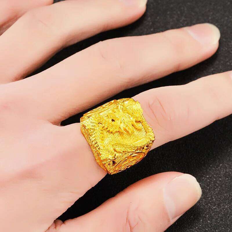 Genuine 999 Gold Color Dragon for Men Bro Thick Ring Gift Adjustable Jewelry Gifts Accessories Oro pure De 24 k Rings H260312