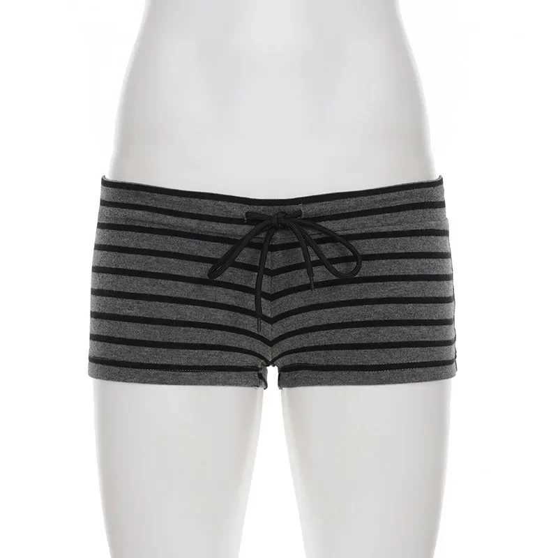 Women Summer 2 Piece Outfits Fall Stylish Long Sleeve Off Shoulder Striped Crop Tops and Elastic Waist Shorts Set Y2k Clothes M260313