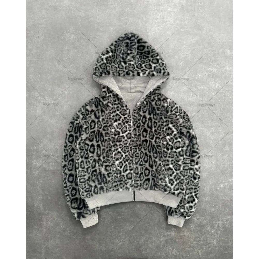 American New Retro Leopard Print Two-sided Fashion Zipper Hoodie Men Street Hip-hop Harajuku Y2K Casual Oversized Sweatshirt Z260315