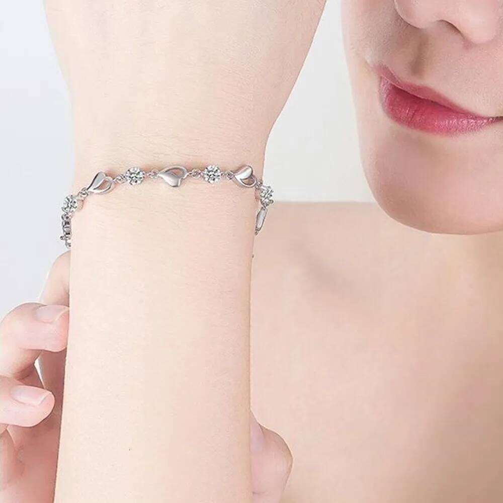 925 Sterling Silver Bracelet Jewelry High Quality Retro Heart Wedding Shaped Cubic Zirconia Length 20CM Z260313