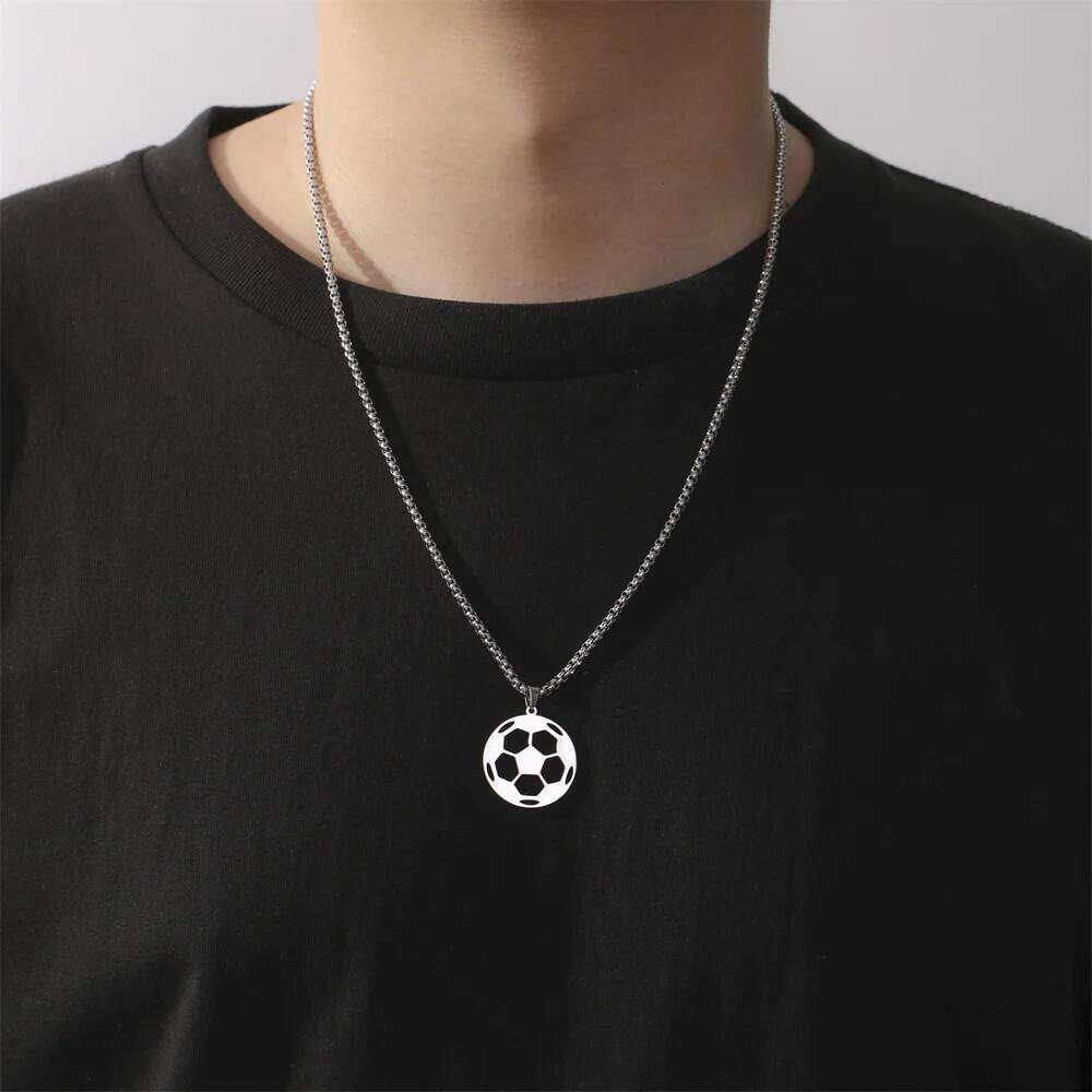 My Shape Soccer Pendent Necklaces for Women Men Stainless Steel Football Charms Necklace Box Chain Fashion Jewelry Boys Fans H260312