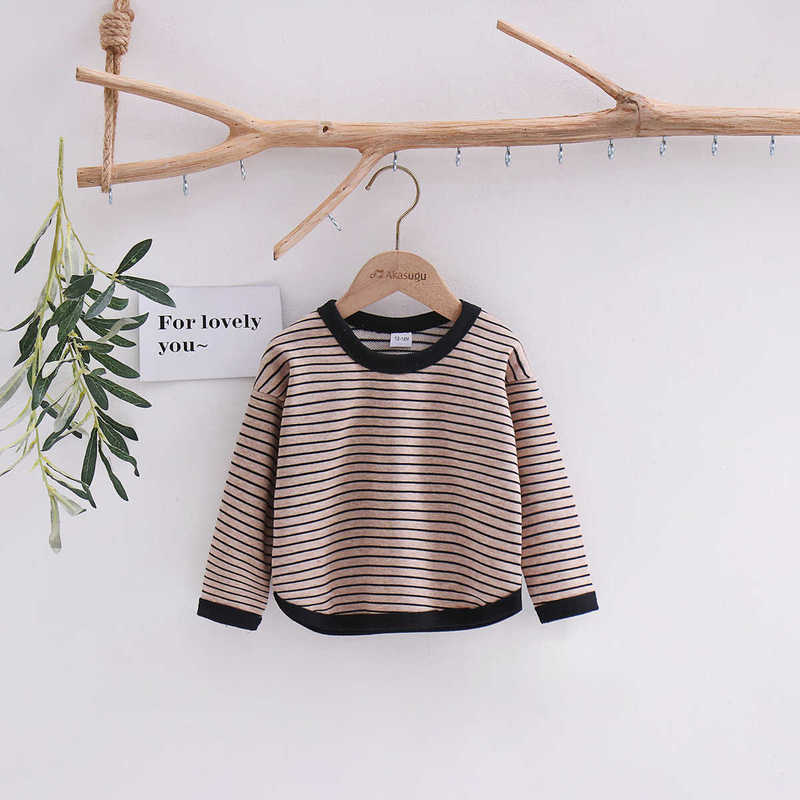 Women's T-Shirt Spring and Autumn New Children's Clothing: Boys' T-shirts Korean-style girls' striped sweatshirts loose long-sleev