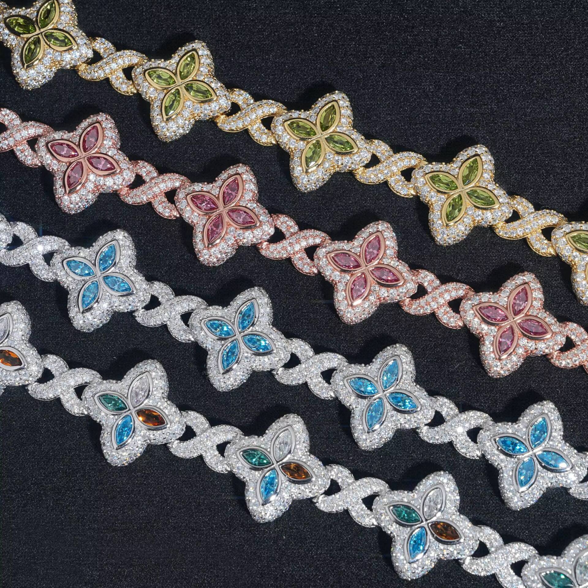 VVS1 D Color Moissanite Diamond Cross Border S925 Silver Clover Marquise Cut Color Stone Bracelet Necklace with GRA Certificate