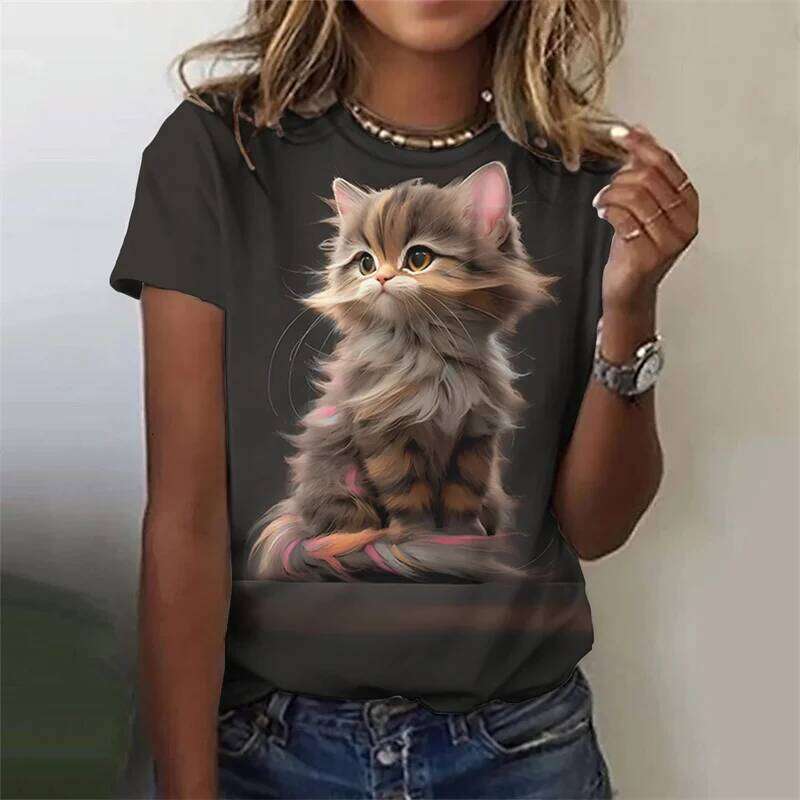 3D Printed Cute Animal T Shirt For Women Funny Cat Pattern Tees Summer Harajuku T-Shirts Round Neck Tops Loose Short Sleeves Z260314