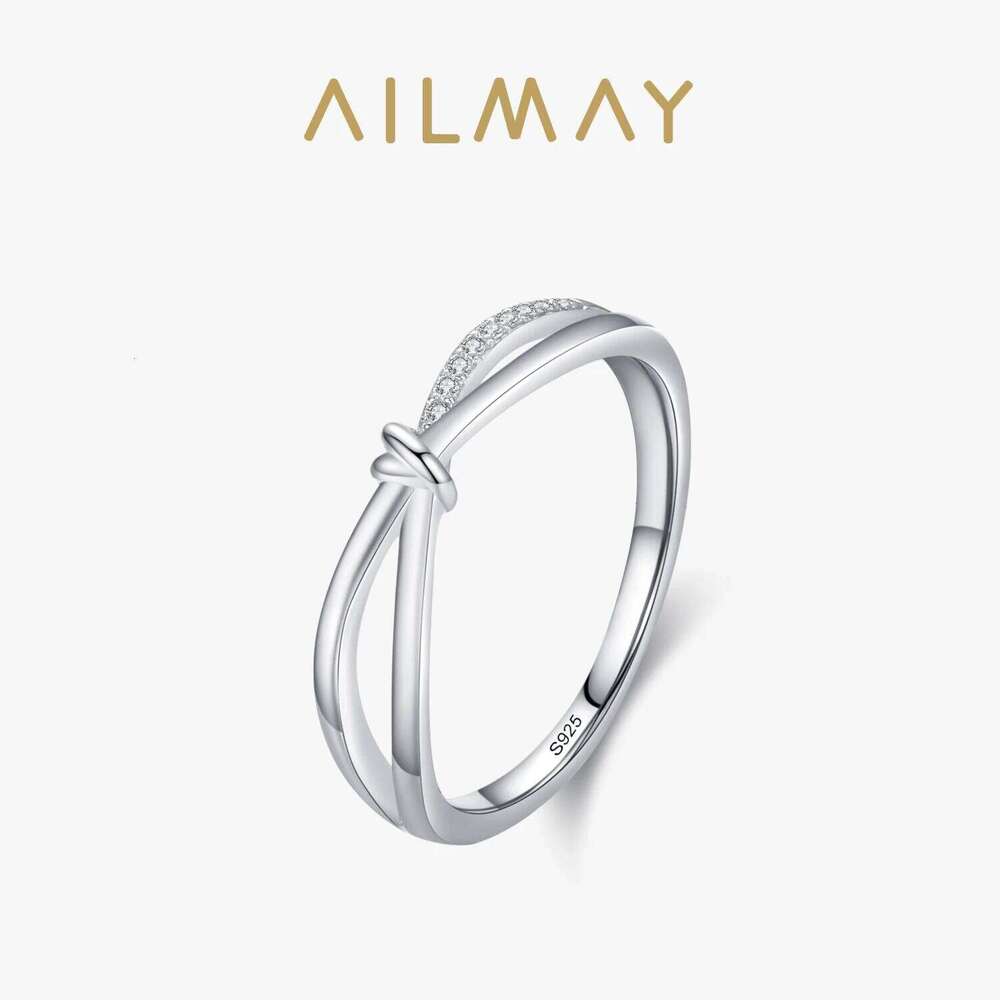 Ailmay Real 925 Sterling Silver Geometric Cross Line Finger Ring For Women Fashion Original Design Birthday Fine Jewelry H260312