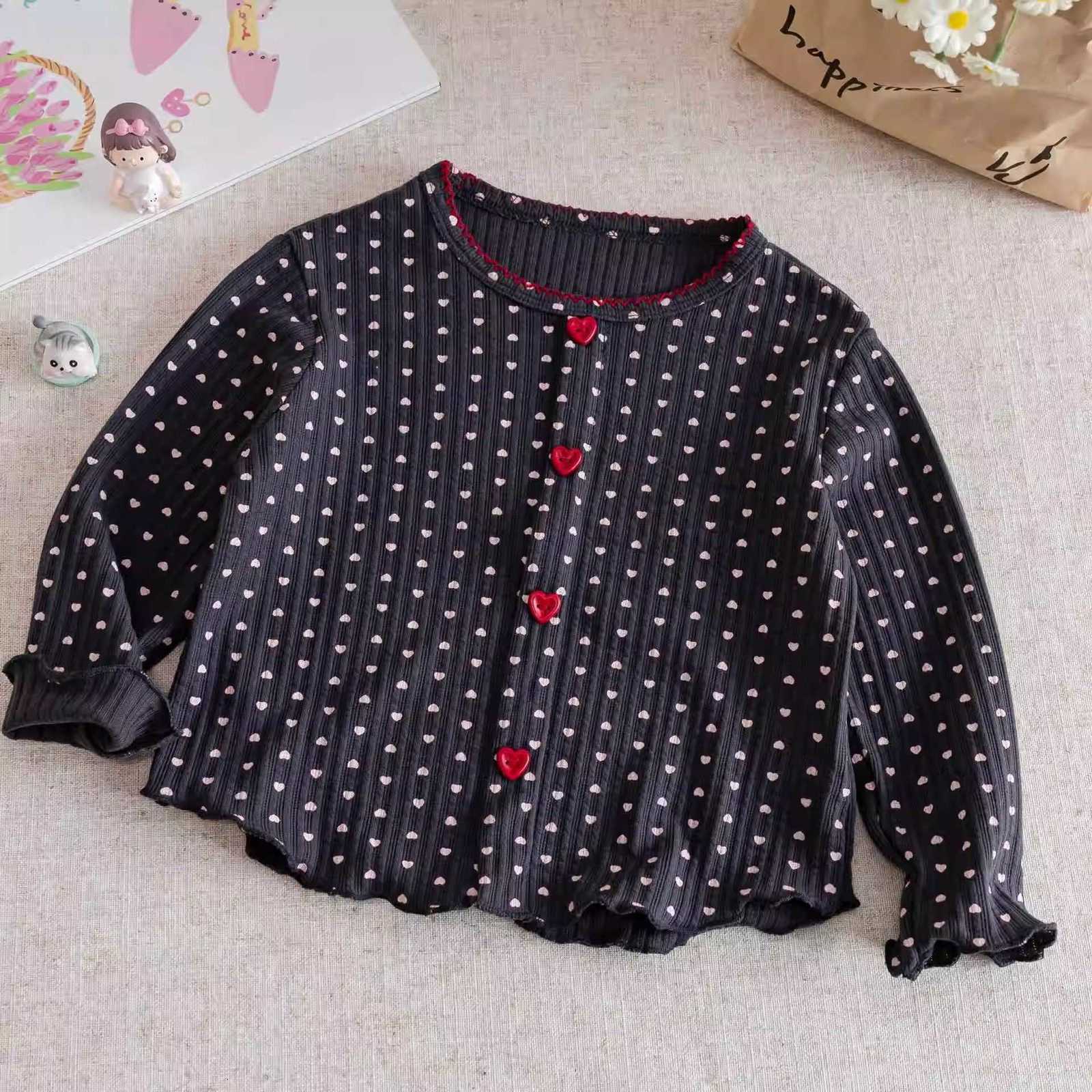 Women's T-Shirt Spring and Autumn Girls' T-Shirt, Stylish Baby Clothing, Children's Unique Trendy Brand Korean Version Fresh Lace Heart