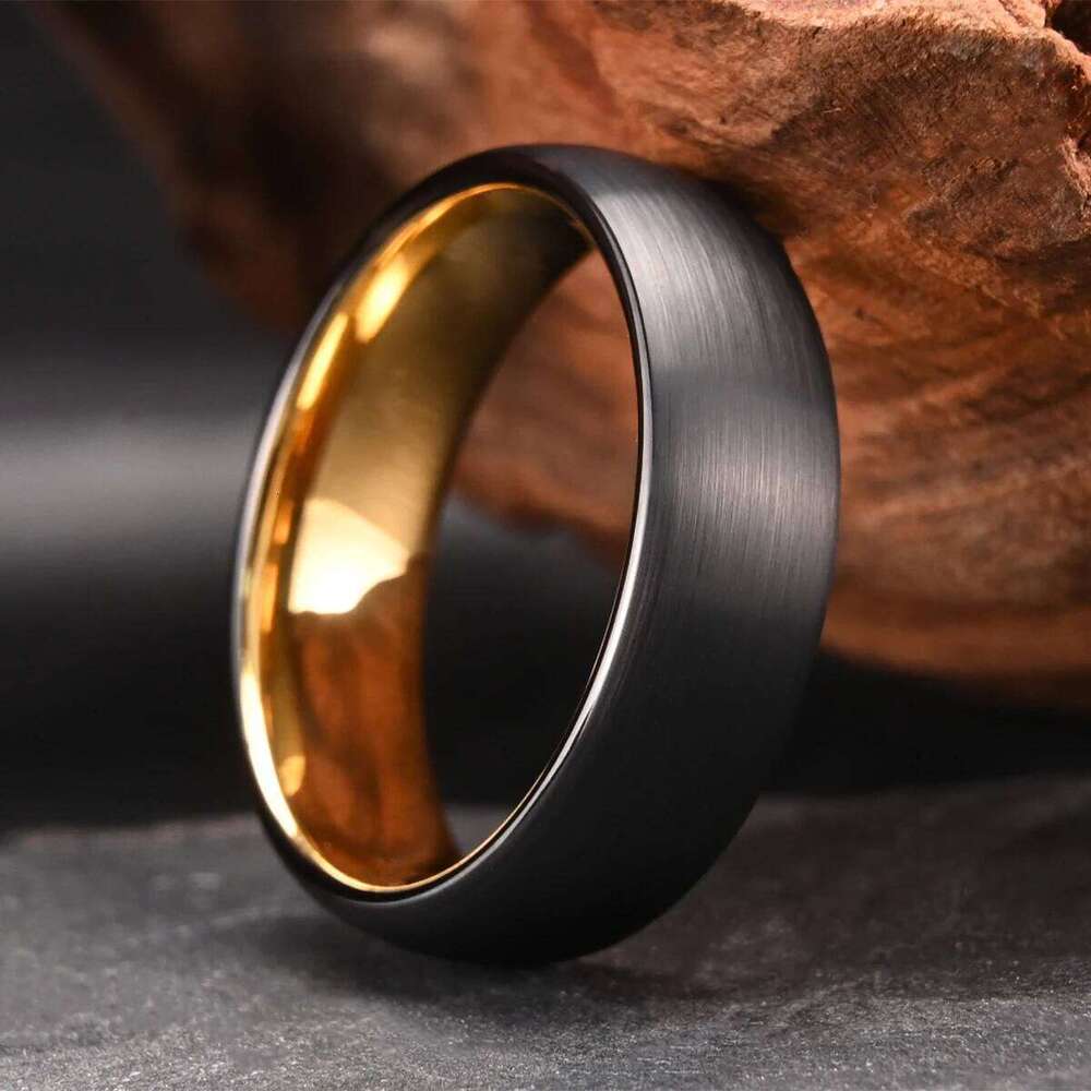7mm black tungsten steel inner electroplated golden brushed treatment men and women wedding ring daily accessories H260312