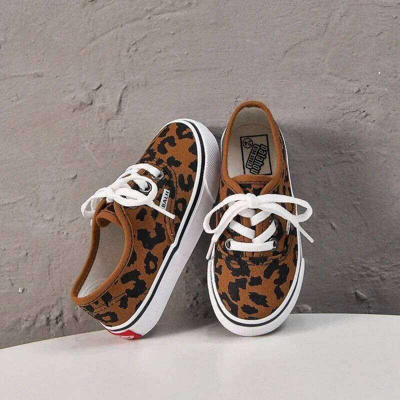 Children Canvas Lace Up Solid Color Leopard Chessboard Pattern Fashion Popular Kids Sewing Thread Outdoor Soft Sole Shoes 26Y0313