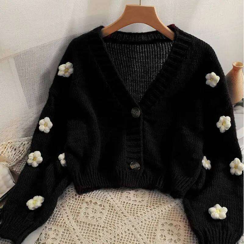 Womens Cardigan Embroidered Flowers Thin Sweater Spring Z260314