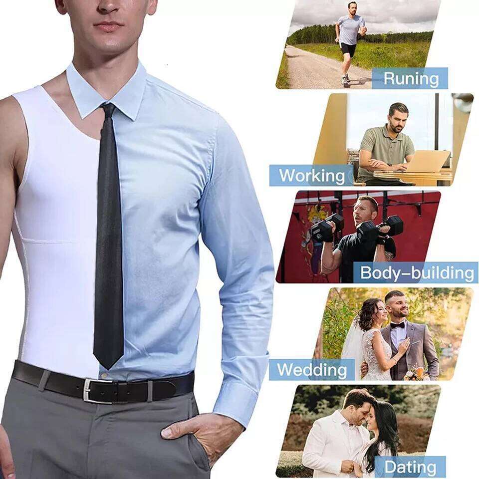 2PCS Men's Slimming Shirts High Compression Tummy Control Round Neck Body Shaper Top 26Y0313