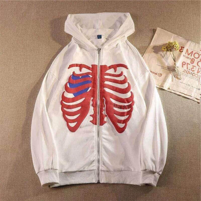 Y2K Skeleton Hoodies Women 2025 Vrouwen Gothic Zwart Zip Up Oversized Sweatshirt Dames Retro Harajuku Capuchon Streetwear Tops Z260314