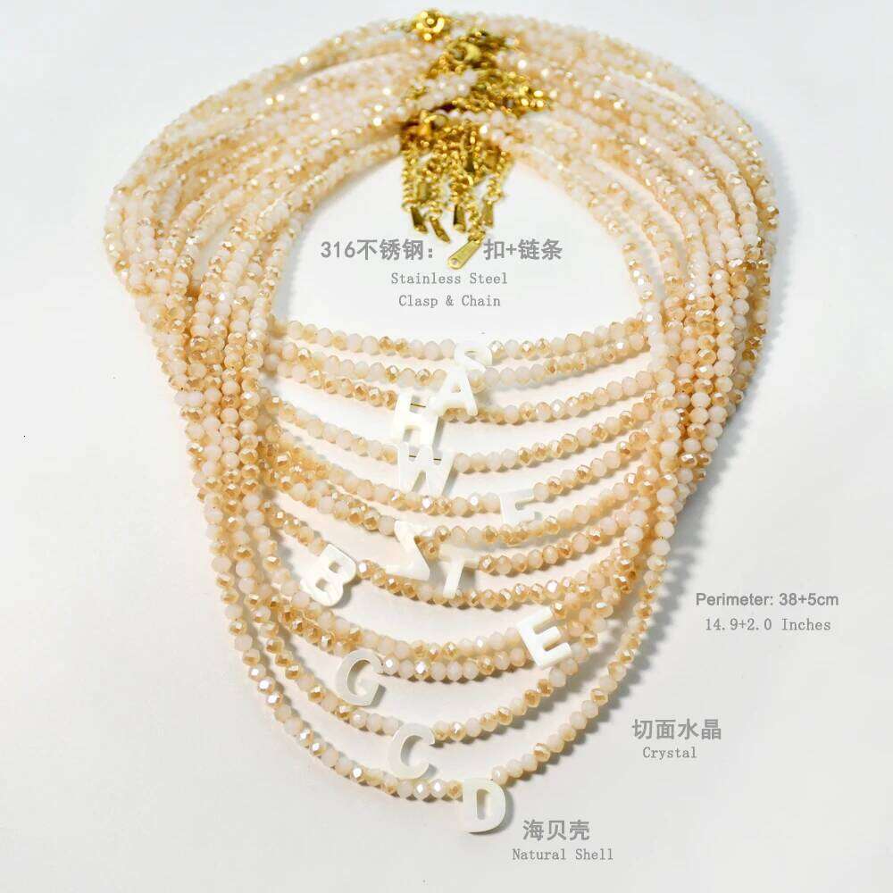 Stainless Steel Shell Initial Women Shining Crystal Mother of Pearl Letter Fashion Necklace Femmel Jewelry H260312