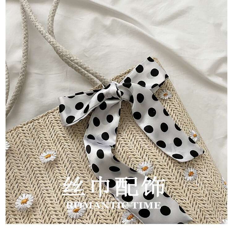 Women's New Style Straw Woven Scarf Single Shoulder Handbag Large Capacity Simple Big Trendy Vacation Beach Bag