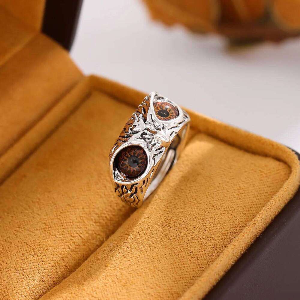 New Creative Retro Brown Eyes Owl 925 Sterling Silver Jewelry Personality Exquisite Geometric Popular Animal Opening Rings R381 H260312