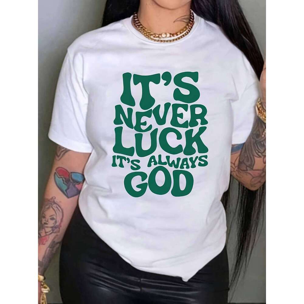 Letter Print Crew Neck Casual Short Sleeve Top for Spring & Summer Women's Clothing Z260314